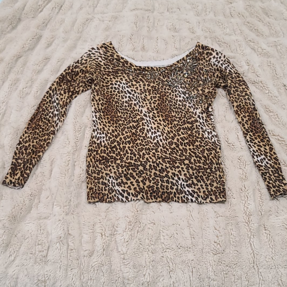 EUC Caché Beaded Leopard Sweater
